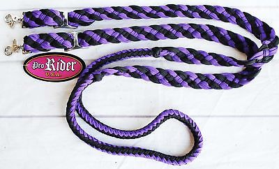 Roping Knotted Horse Tack Western Barrel Reins Nylon Braided Purple Black 607471