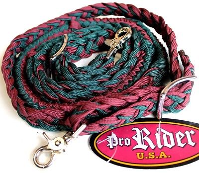 Roping Knotted Horse Tack Western Barrel Reins Nylon Braided Burgundy 607461