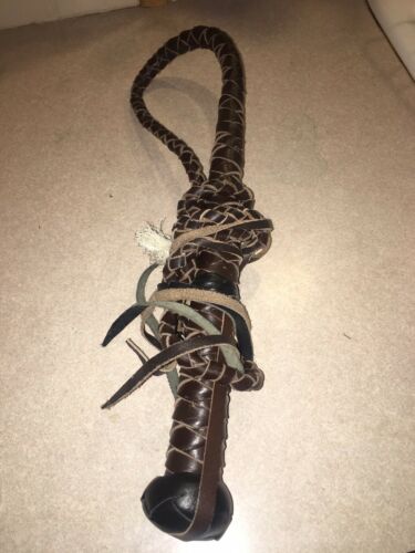 Long Handmade Leather Horse Whip, Dark Brown