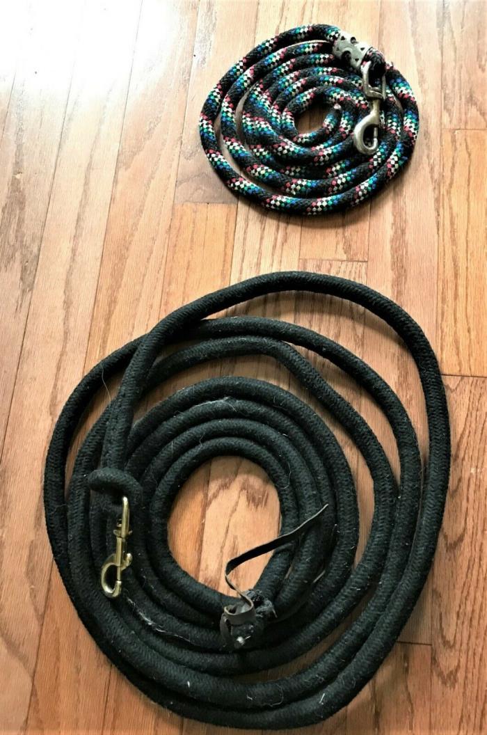 Used DuMOR Black Braided Cotton LUNGE LINE WITH USED BLACK POLY LEAD ROPE