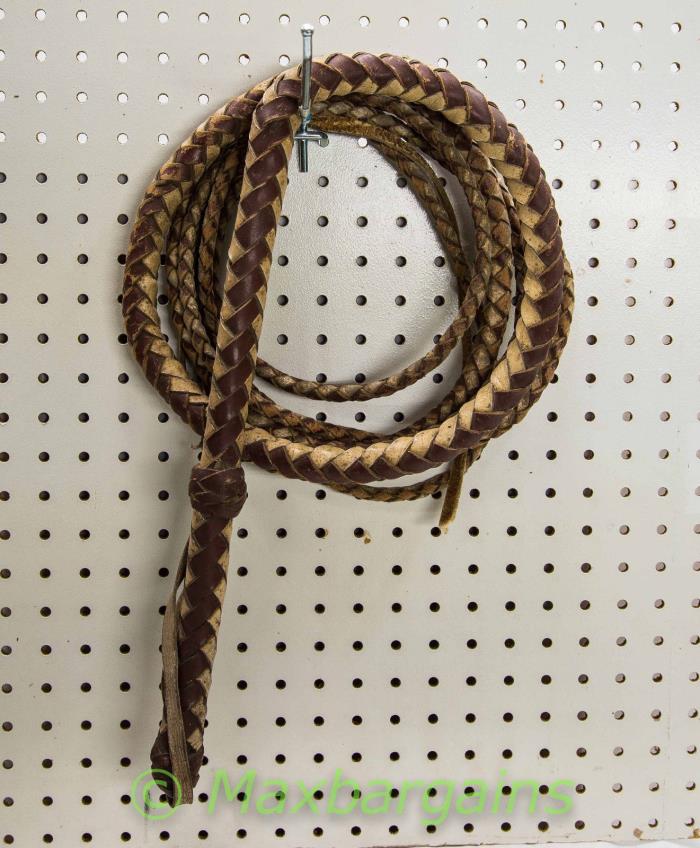 VINTAGE BROWN LEATHER / RAWHIDE 16 FOOT BULL WHIP