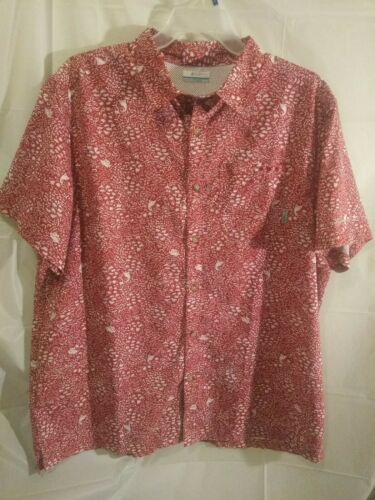 Mens Columbia Shirt Performance Fishing Gear Red and White Size XL/TG