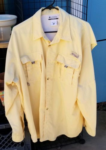 Men's Columbia PFG Long Sleeve Pale Yellow Fishing Shirt Size XL