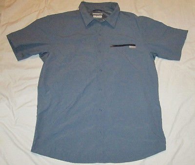 Mens Columbia Omin-Shade Snap Button Front SS Shirt XL Blue