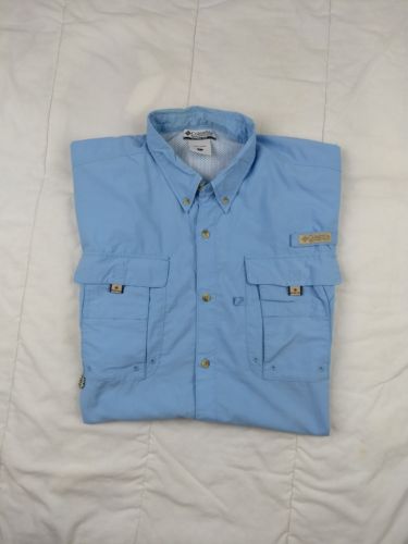 Columbia pfg fishing shirt mens large vented short sleeve 2 pocket blue.      A5