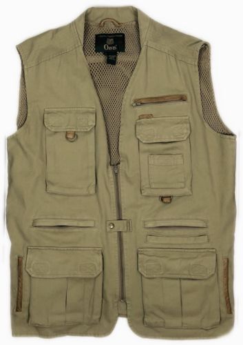 ORVIS Large 100% Cotton Leather Trim Hunting Fly Fishing Tactical Vented Vest