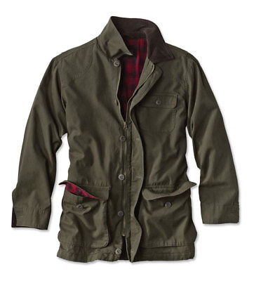 Orvis Men Classic Barn Coat Jacket Raincoat XL Lined Canvas Olive Green Full Zip