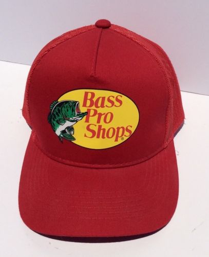 Bass Pro Shops Red Mesh Trucker Hat, Cap SnapBack NWOT Gone Fishing Line
