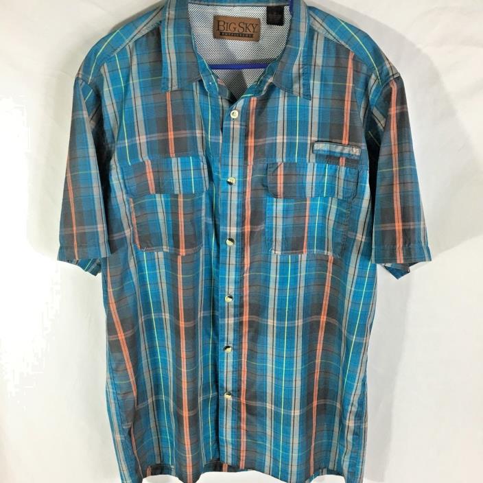 Big Sky Outfitters Blue Coral Short Sleeve Mens Vented Fishing Shirt XL EUC (Y89