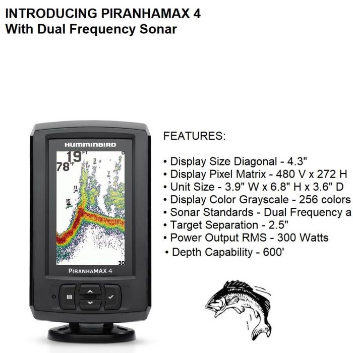 Humminbird Piranhamax 4: 2400 Watts PTP Power Output with Dual Frequency Sonar