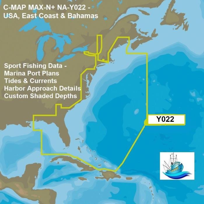 C-MAP MAX-N+ USA, East Coast & Bahamas With Sport Fishing Data & Intelligence