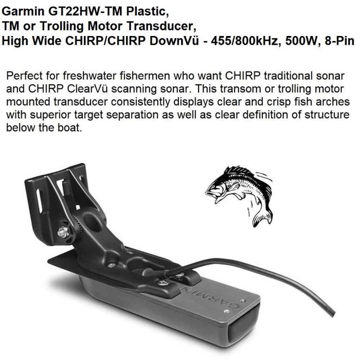 Garmin GT22HW-TM Plastic, TM/Trolling Motor Transducr CHIRP DownVü - 455/800kHz