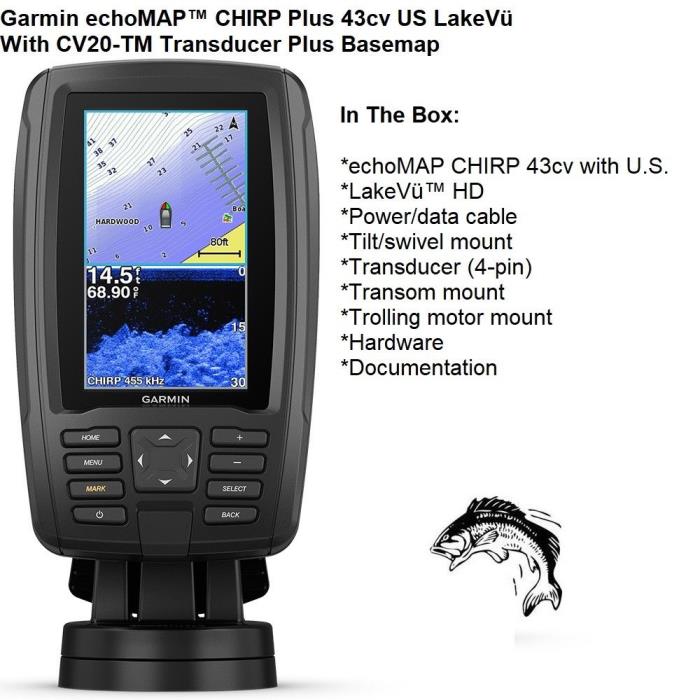Garmin echoMAP™ CHIRP Plus 43cv US LakeVü With CV20-TM Transducer (68889)
