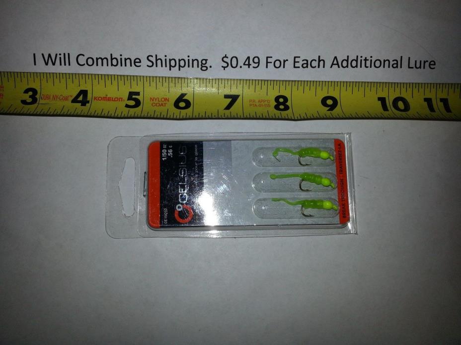 Package of 3 Celsius chartreuse Ice Squirt Fishing Jigs 1/50 oz