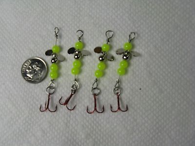4 NEW ICE FISHING JIGS ,A8a  #12 MUSTAD TREBLE WALLEYE PERCH CRAPPIE, TROUT