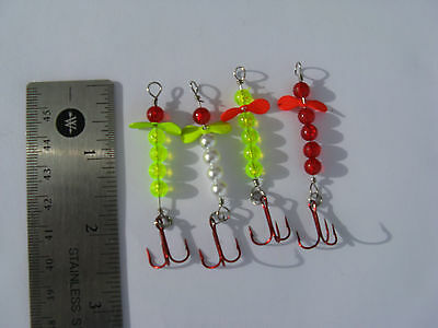 4 NEW ICE FISHING JIGS ,R3A  #8 MUSTAD TREBLE WALLEYE PERCH CRAPPIE , SIZE 3