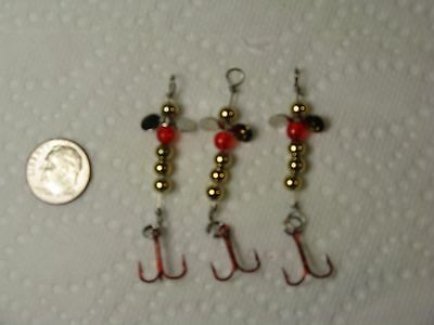 3 NEW ICE FISHING JIGS ,BR2  #10 MUSTAD TREBLE WALLEYE PERCH CRAPPIE, TROUT