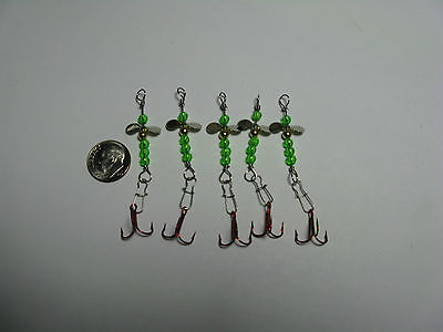 5 ICE FISHING JIGS R5a #10 MUSTAD TREBLE WALLEYE PERCH CRAPPIE,TROUT. SIZE 1