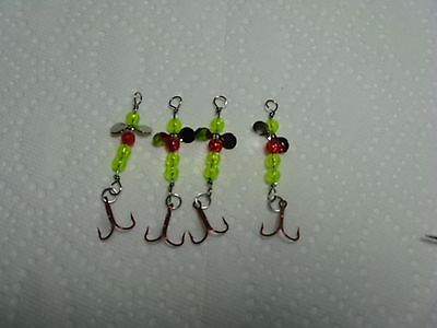 4 NEW ICE FISHING JIGS ,A1a  #10 MUSTAD TREBLE WALLEYE PERCH CRAPPIE, TROUT