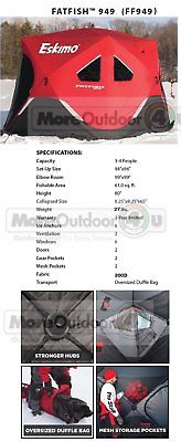 NEW FF949 ESKIMO FATFISH WIDE BOTTOM POP UP PORTABLE ICE SHELTER