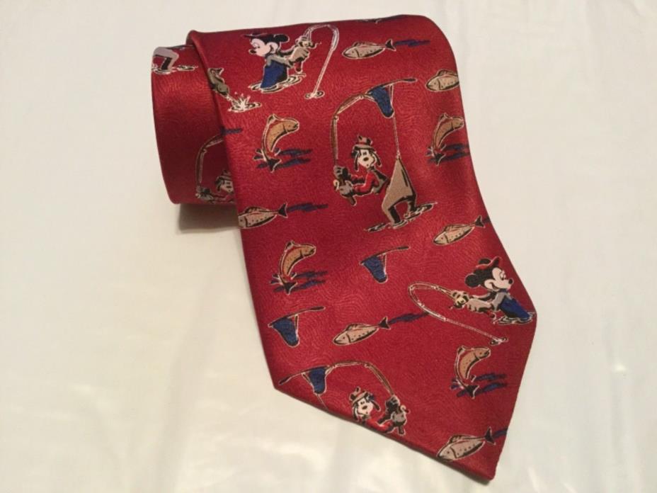 Walt Disney Mickey Unlimited Men's Tie Goofy Mickey Fishing Themed Necktie.