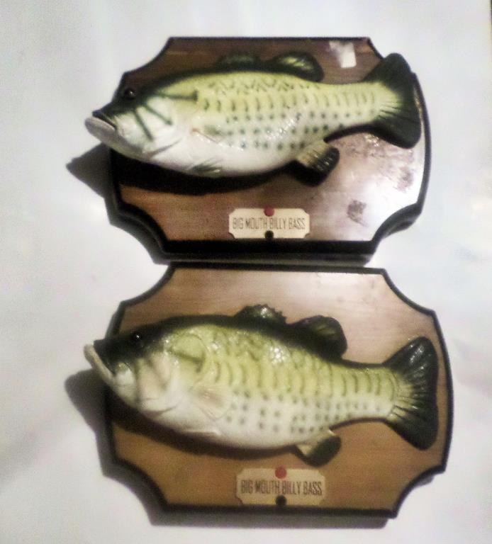 2 Big Mouth Billy Bass Singing fish FOR PARTS ONLY check  video in the listing