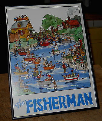 The Fisherman Framed Novelty Picture Fishing Crowded River Nice