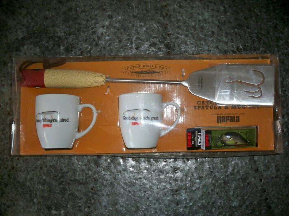 NEW Teton Grill Co. Rapala Cook Spatula and 2 Mug Set with DT-FAT Fishing Lure