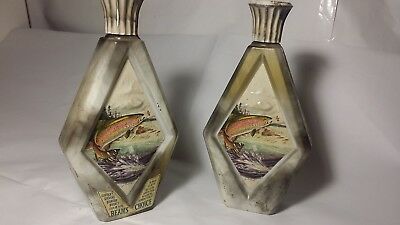 Set of 2 Vintage Jim Beam Decanter Largemouth Bass Fishing