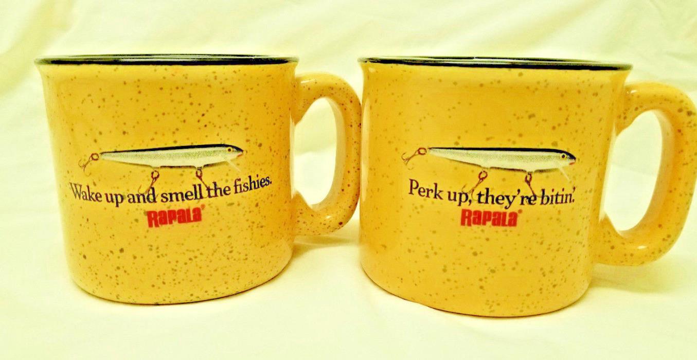 2 Rapala Field Offiicial Tester Speckled Mugs 12oz Gold w/Gray Speckles Blk Rim