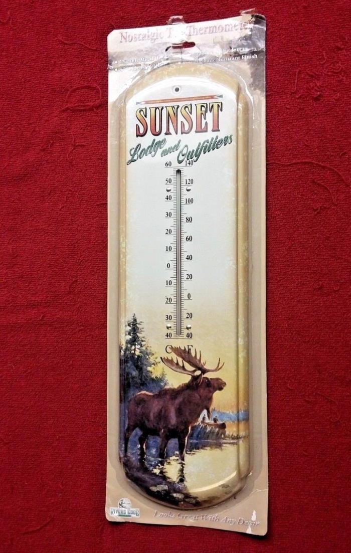 Sunset Lodge Outfitters MOOSE Nostalgic Tin Thermometer NEW 5 x 17