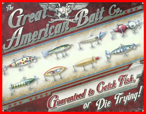 Great American Bait Co. Distressed Retro Vintage Tin Sign 16 X 13In HOME DECOR