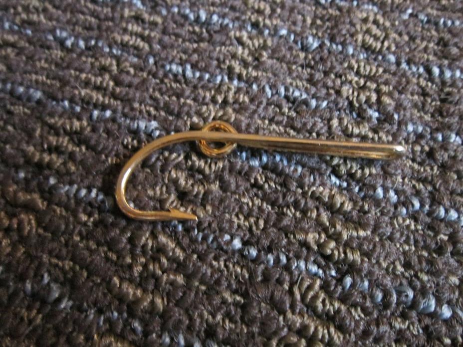 Vtg Tie Clip Fishing Hook Fish Collectible Clasp Gold Color Fisherman FREE SHIP