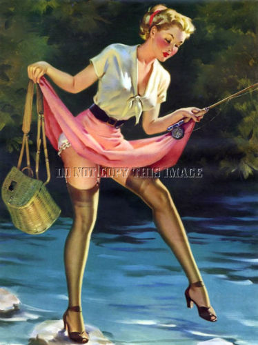 ANTIQUE PHOTOGRAPH REPRINT > PRETTY WOMAN FLY FISHING CREEL ROD REEL # 1