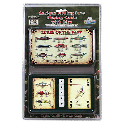 River's Edge 1572 Antique Fishing Lure 2pk Playing Cards with Dice Gift Tin