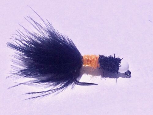 Tungsten Black Jig (UV Orange Spot) - Size 8, 3 Fly Fishing Nymph Flies