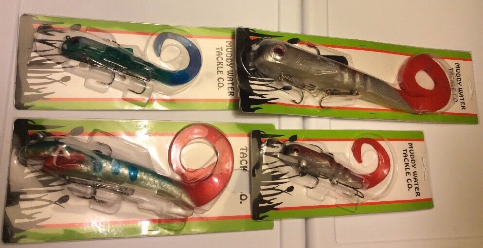 Lot of 4 Curly Tail Musky Muskie Soft Plastic Lure Fishing Fish Bait ASSORTMENT