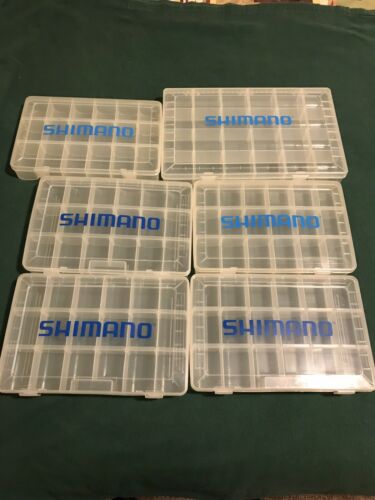 6 Shimano Clear Plastic Case Storage Boxes Fishing Adjustable Tackle Organizers