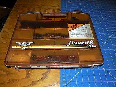 Vintage Fenwick Woodstream 20 Brown / Orange Flat Fishing Tackle Box W/WORMS