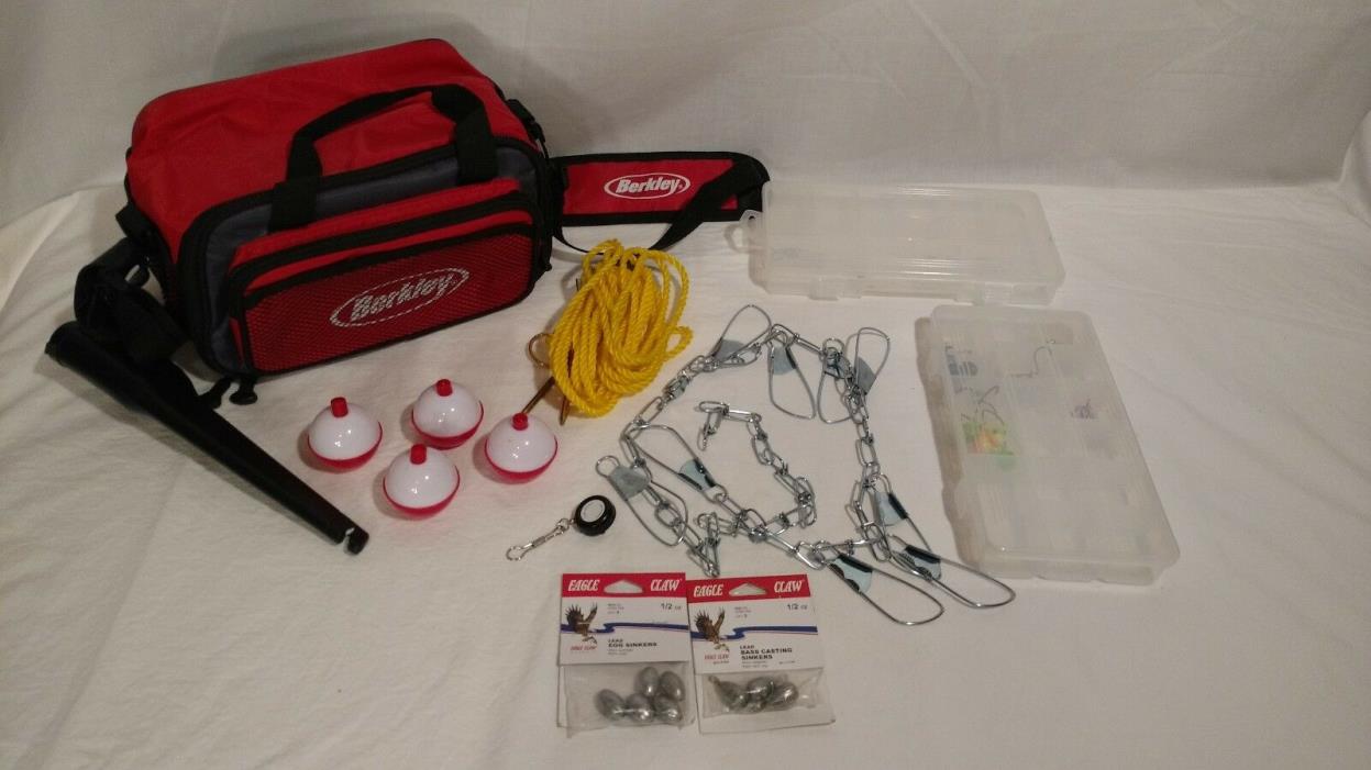 New Berkley Fishing Bag with 2 Tackle Trays, Sheath, Hooks, Etc, Lots of Extras
