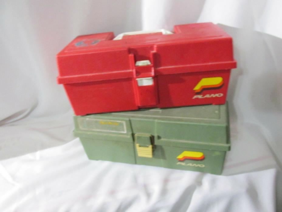 VINTAGE PLANO TACKLE BOXES GREEN & RED Lot Of 2
