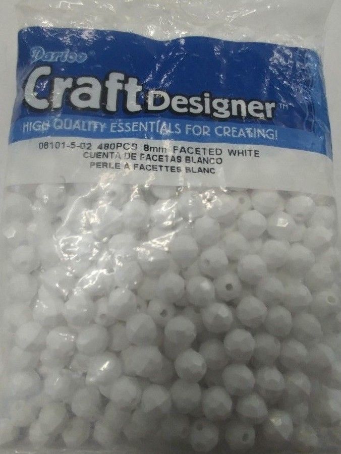 480 8mm Darice Round  Faceted Beeds Great & Tackle Making for Crafts WHITE