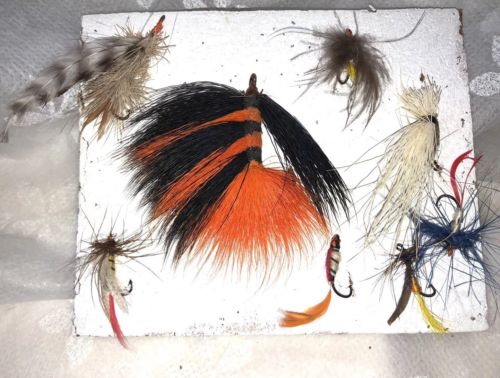 Vintage Fishing Flies Antique 8 Hand Tied Fly Trout Salmon Collector