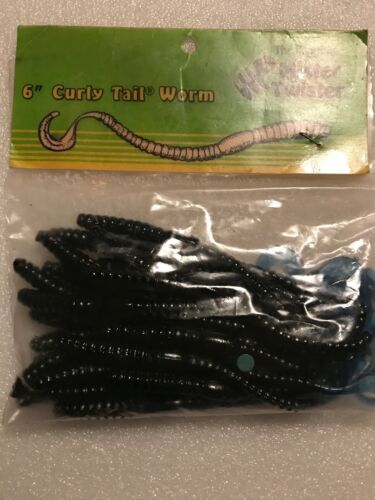 Mister Twister*6” Curly Tail Worms *Black W/Blue Tail. 20-pack