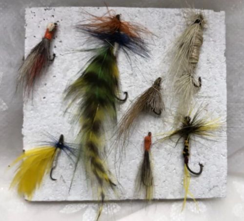 Antique Trout Flies Hand Tied Fishing Fly Lot Of 7 Avid Fisher Salmon Vintage