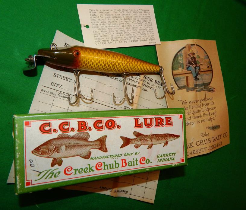 1920s NEW IN BOX Creek Chub Pikie 704 GOLDEN SHINER catalog hook tag order form