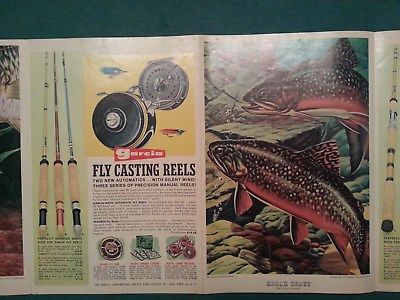 1961 Outdoor Life Collection - 8 Fishing art panel w Garcia tackle Ads on back