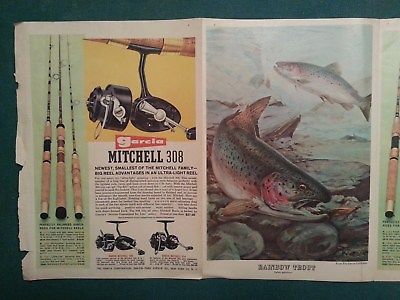 1962 Garcia Collection M.C. Weiler art - 8 Fishing art panel w Garcia tackle Ads