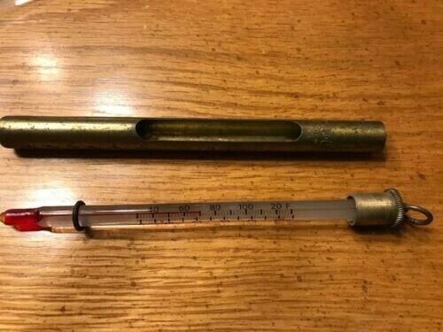 EARLY HARDY BRASS FISHERMAN THERMOMETER - VINTAGE - USED