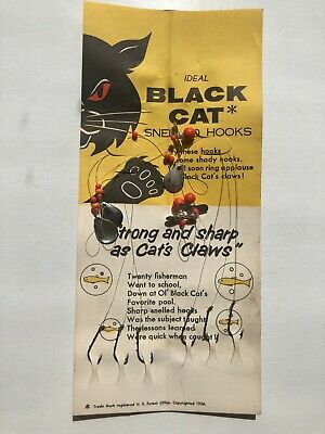 1956 Ideal Black Cat Fishing Snelled Lures / Hooks Display with Hooks